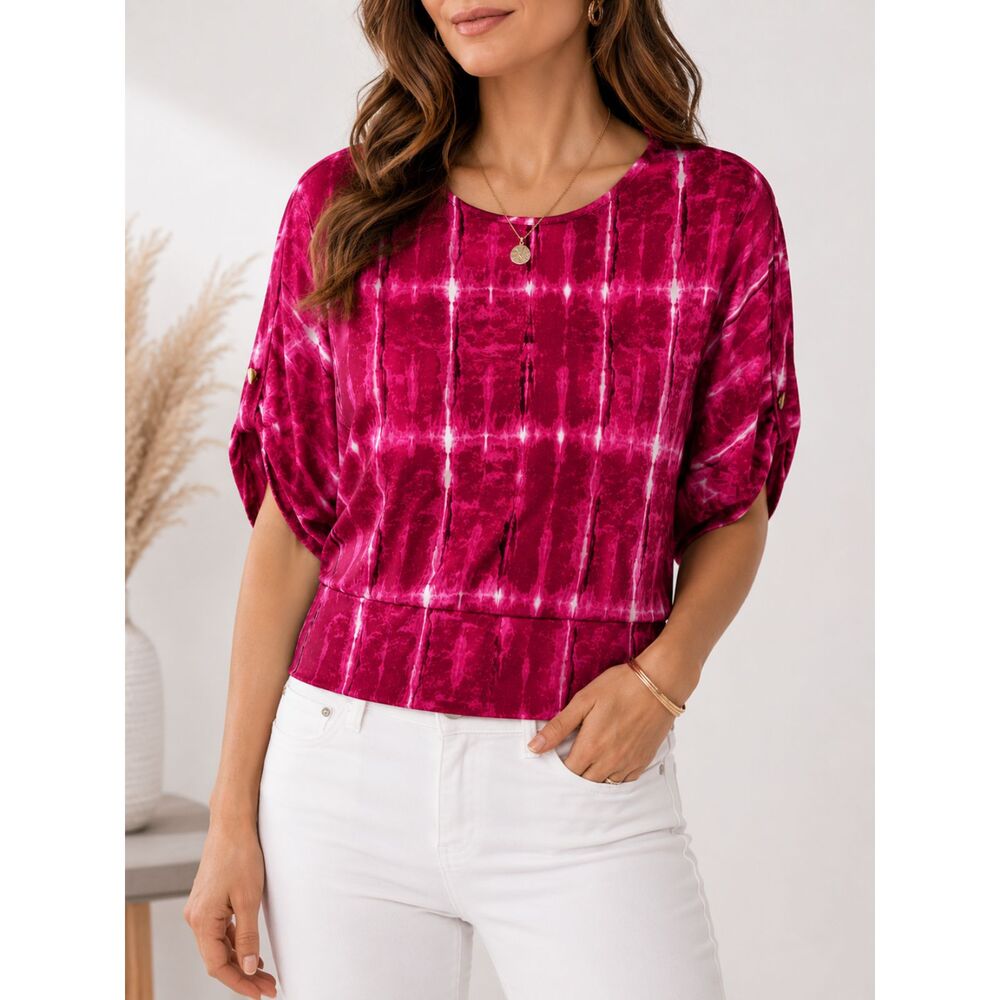 INC International Concepts NWT Pink Tie-Dye Blouse Women's XL Sleeve Peplum Top